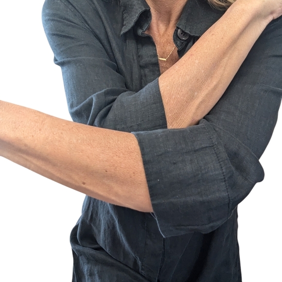 Valerie Stevens 100% Linen Black Tunic Top Shirt Dress Cover Up M - Picture 3 of 7